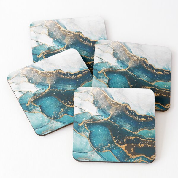 Item preview, Alchohol Ink Liquid Marble in Teal + Gold  designed and sold by cadinera.