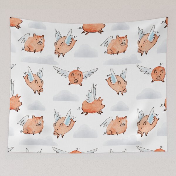 Item preview, Watercolor Flying Pig Pattern designed and sold by Brigidmalloy.