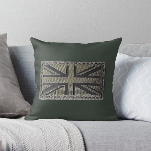 BRITISH ARMY. Union Jack Flag, Ranger Green, UK, Laser Cut, Tactical Morale Patch. Throw Pillow