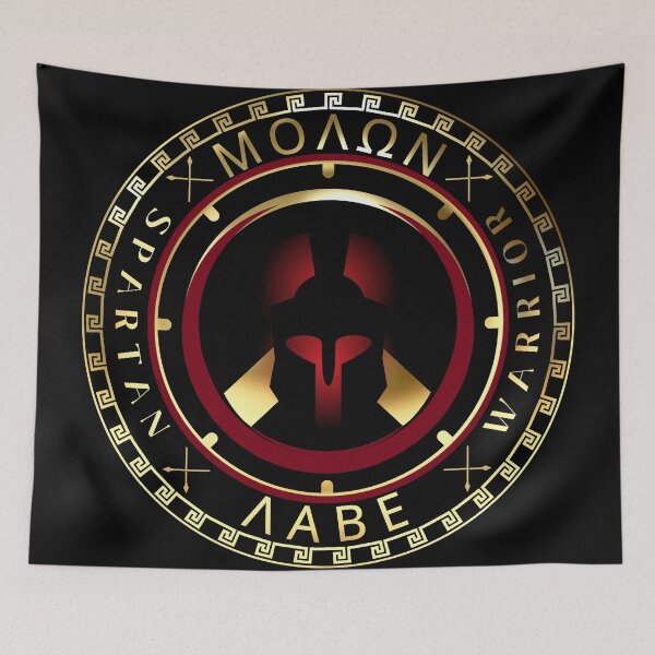 Item preview, Molon Labe Spartan Helmet Greek Key Black Gold Red designed and sold by Yiorgos Designs.