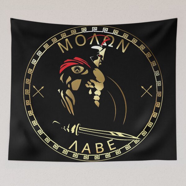 Item preview, Molon Labe Spartan Warrior Greek Key Black Gold Red designed and sold by Yiorgos Designs.