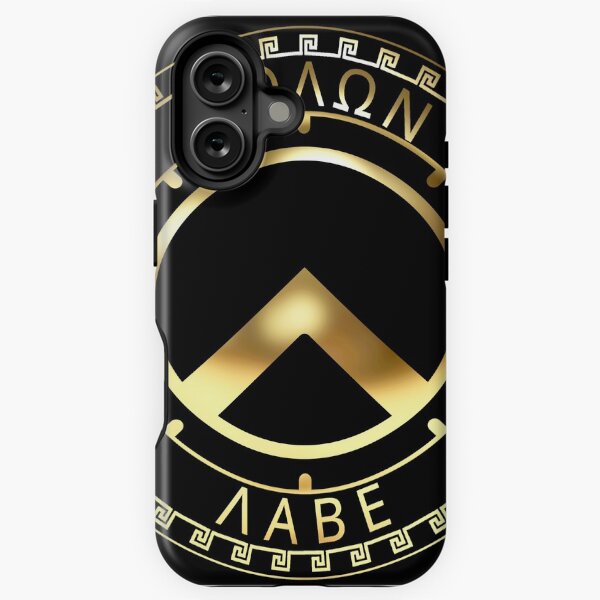 Item preview, Molon Labe Spartan Shield Greek Key Black Gold designed and sold by Yiorgos Designs.
