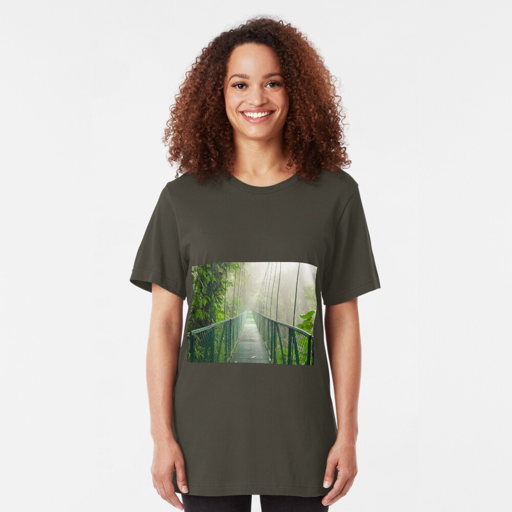 Suspension bridge in rainforest Slim Fit T-Shirt