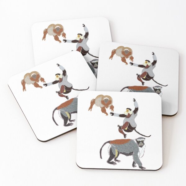 Item preview, A trio of monkeys white tailed titi, red shanked douc, diana monkey designed and sold by NatureDesigned.