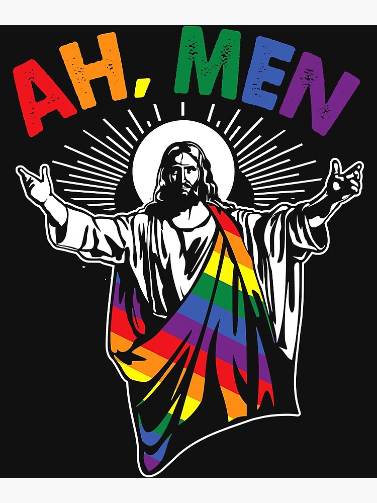 Ah Men Funny Lgbt Gay Pride Jesus Rainbow Flag Christian T Shirt