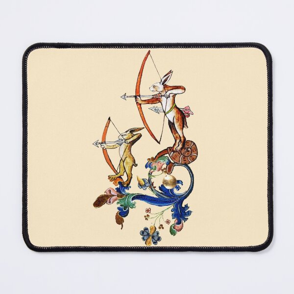 Item preview, WEIRD MEDIEVAL BESTIARY, ARCHER RABBITS ON FLORAL SWIRLS designed and sold by BulganLumini.