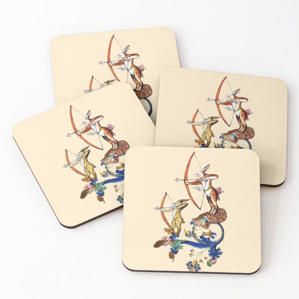 Item preview, WEIRD MEDIEVAL BESTIARY, ARCHER RABBITS ON FLORAL SWIRLS designed and sold by BulganLumini.