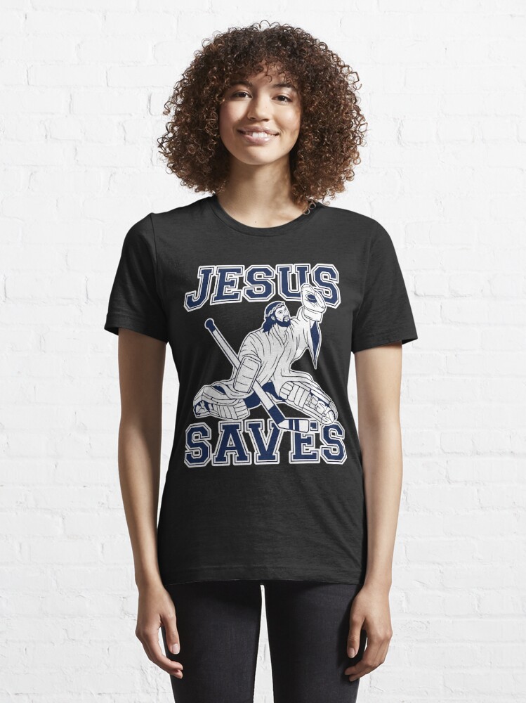 Hockey T-Shirt Funny Hockey Shirt Jesus Goalkeeper T-Shirt Jesus Saves Shirt