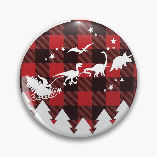 Artikelvorschau, Dinosaurier-Weihnachtsschlittenfahrt auf Red Buffalo Plaid Flanell Ornament Baumausschnitt entworfen und verkauft von Rabbitti.