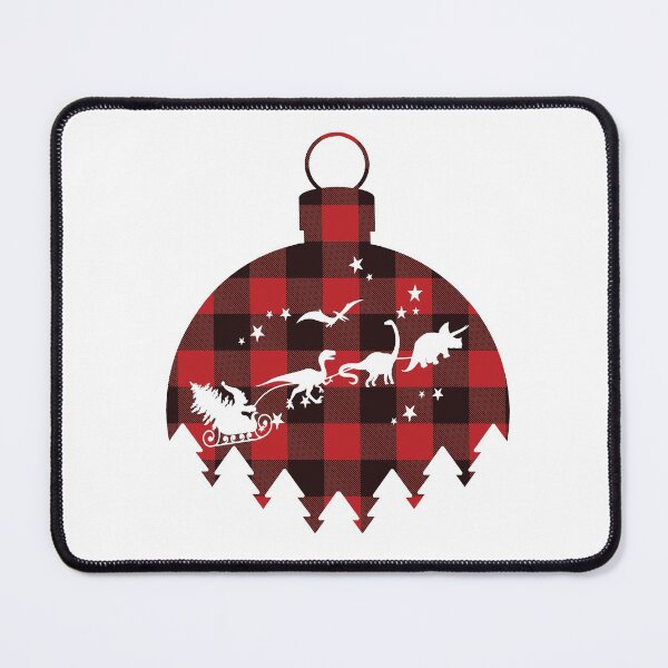 Item preview, Dinosaur Santa Sleigh Ride on Red Buffalo Plaid Flannel Ornament Tree Cutout designed and sold by Rabbitti.