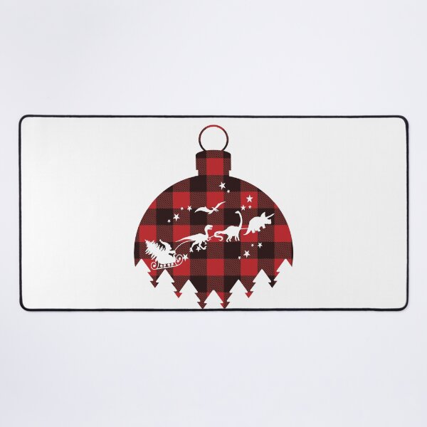 Item preview, Dinosaur Santa Sleigh Ride on Red Buffalo Plaid Flannel Ornament Tree Cutout designed and sold by Rabbitti.