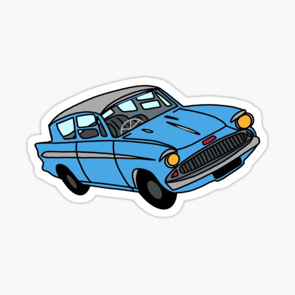 Blue Flying Car Magic Transport Sticker