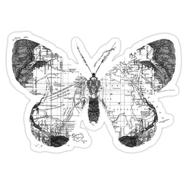 Butterfly Wanderlust Black And White Stickers By Tobiasfonseca