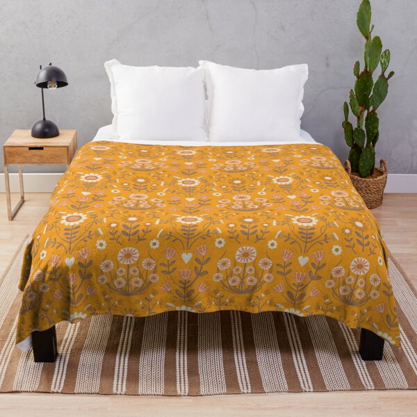 Item preview, Arts and Crafts Folk Floral - Mocha and Ivory on Clementine orange - floral pattern by Cecca Designs designed and sold by Cecca-Designs.