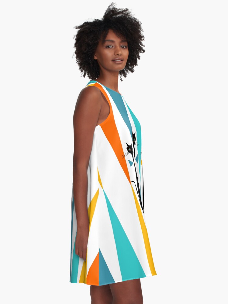 Thumbnail 2 of 4, A-Line Dress, MidCentury Modern Art 10 Jester Cats designed and sold by OldUrbanFarmhse.