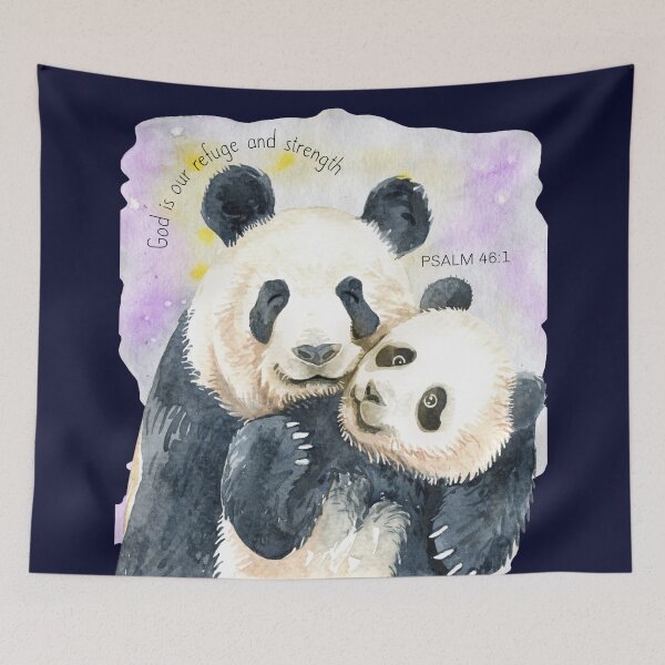 Aperçu de l'œuvre Maman ours panda et bébé - Psaume 46:1 verset biblique, conception chrétienne créée et vendue par TheKingdomAttic.