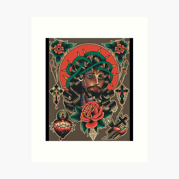 Amazon.com: Pray For Us by Dave Sanchez Mexican Skeleton Tattoo Art Print  Poster for Framing: Mexican Art: Posters & Prints