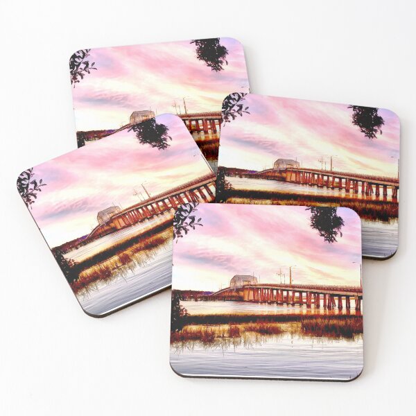 Item preview, Richard Woods Memorial Bridge in Beaufort at Sunset designed and sold by SeaChangeDesign.