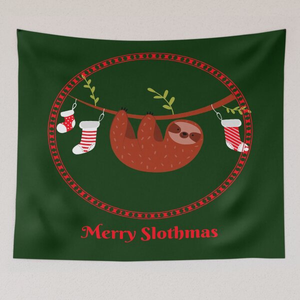 Item preview, Merry Slothmas Cute Sloth With Hanging Christmas Socks designed and sold by LMcDs.