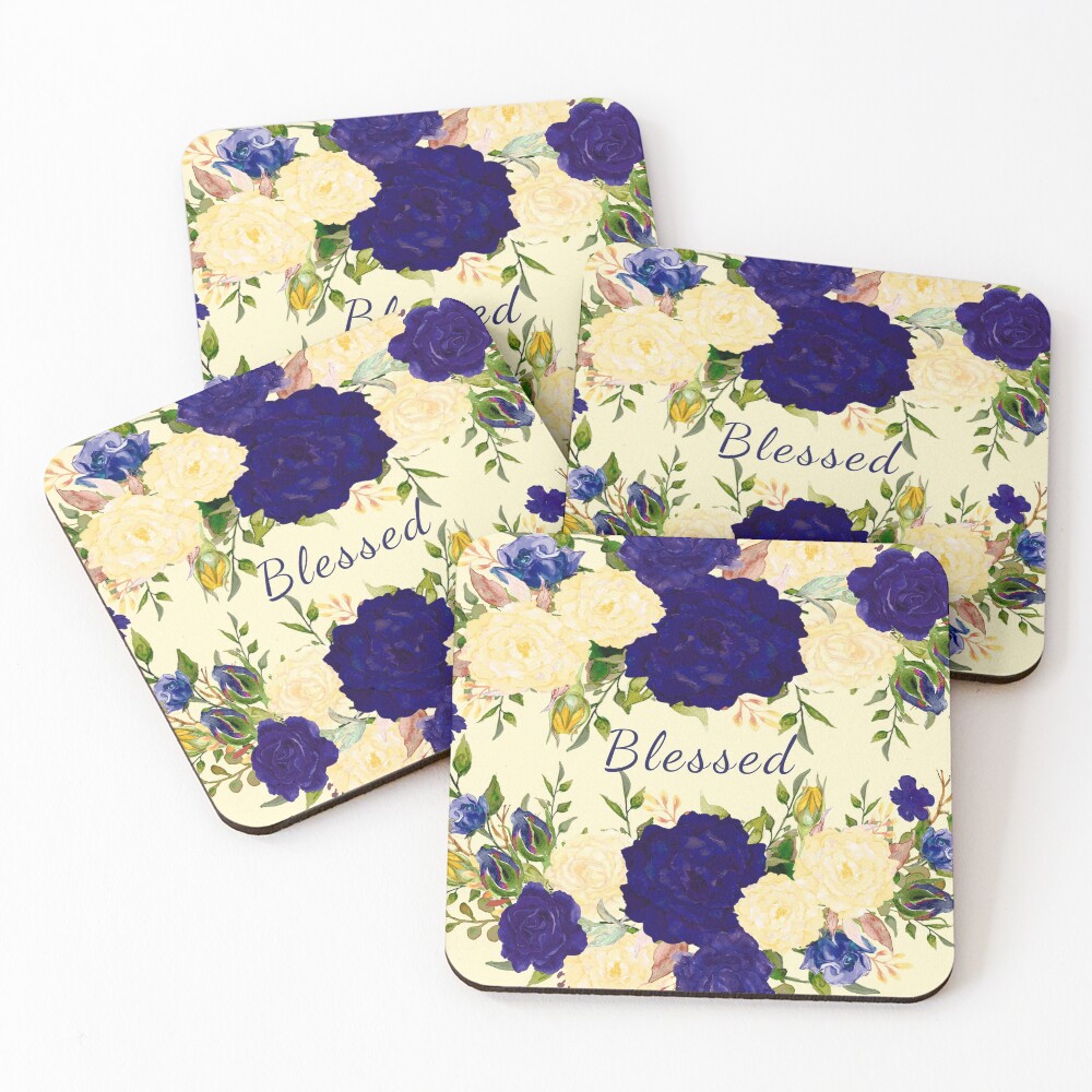 Blue and Cream Flowers Coasters Coasters (Set of 4)