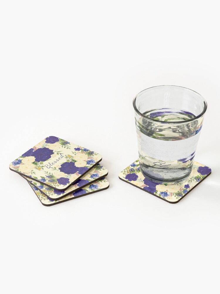 Alternate view of Blue and Cream Flowers Coasters Coasters (Set of 4)