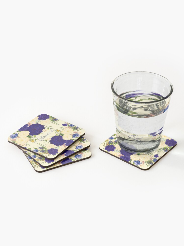 Thumbnail 2 of 5, Coasters (Set of 4), Blue and Cream Flowers Coasters designed and sold by GODS4US.