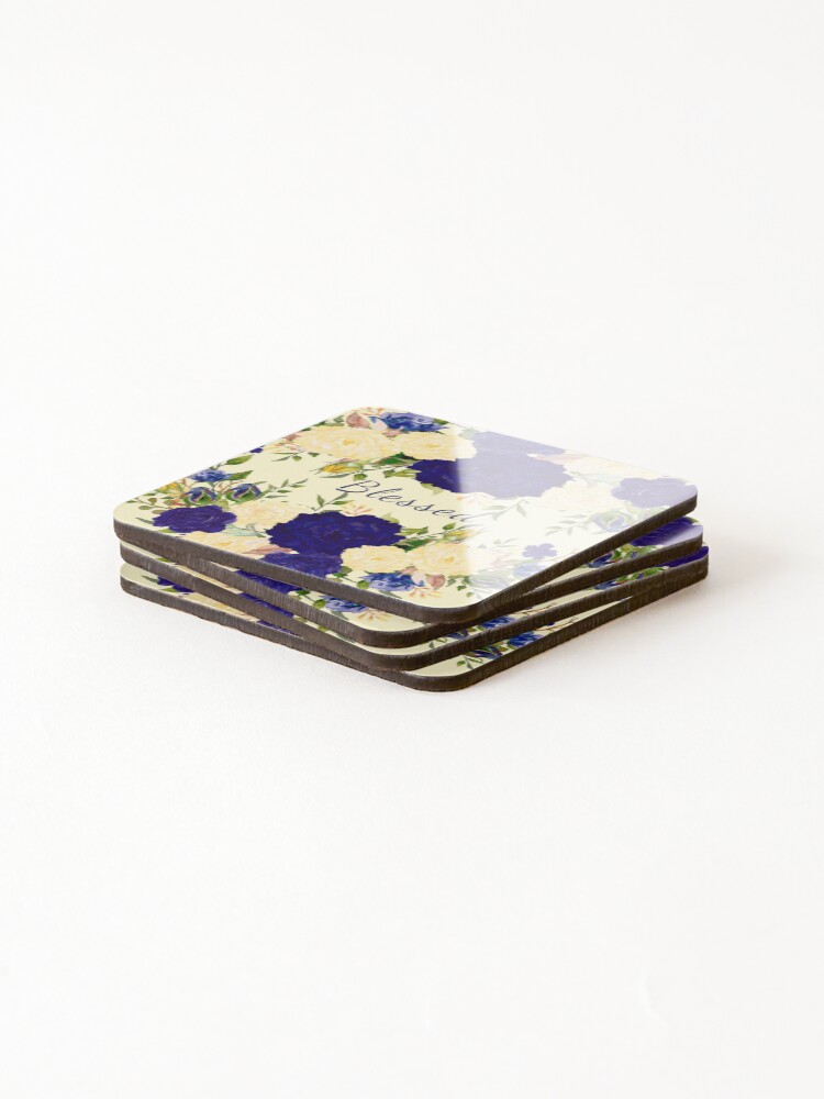 Thumbnail 4 of 5, Coasters (Set of 4), Blue and Cream Flowers Coasters designed and sold by GODS4US.