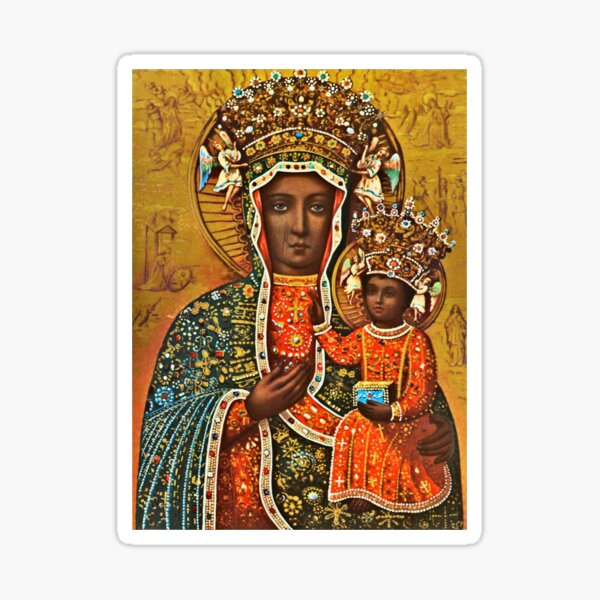Nuestra Señora de Czestochowa, Madonna Negra Polonia, Virgen María y Niño Jesús Pegatina