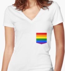 lgbt+ pride flag pocket Women's Fitted V-Neck T-Shirt