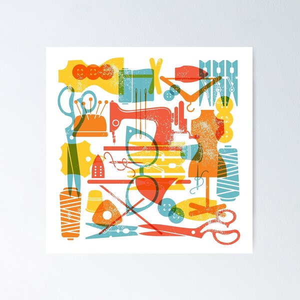 Item preview, Vintage Style Sewing Room Art - Brights designed and sold by moosemtndesign.