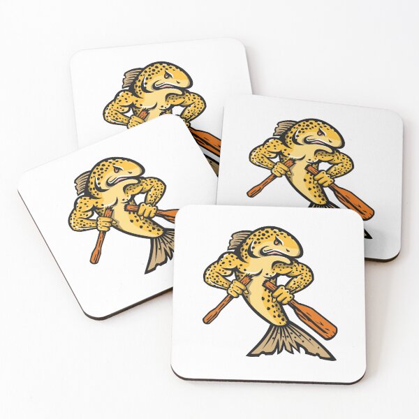 Item preview, Brown Trout Salmo Trutta or Salmon Breaking an Oar or Paddle Cartoon Mascot Color designed and sold by patrimonio.