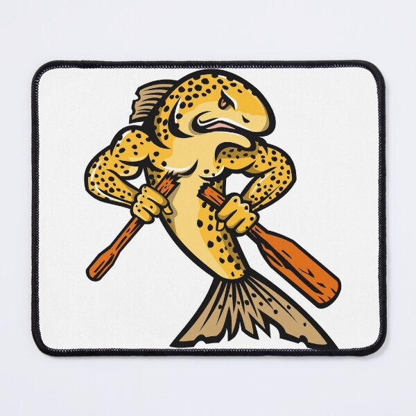 Item preview, Brown Trout Salmo Trutta or Salmon Breaking an Oar or Paddle Cartoon Mascot Color designed and sold by patrimonio.