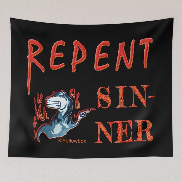 Item preview, Repent Sinner in Jurassic hell - Yellowbox Ink Painting designed and sold by twyellowbox.