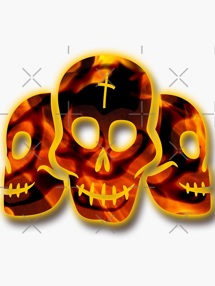 Flaming Fiery Burnt Orange 3 Head Skulls by PartnersInTrust