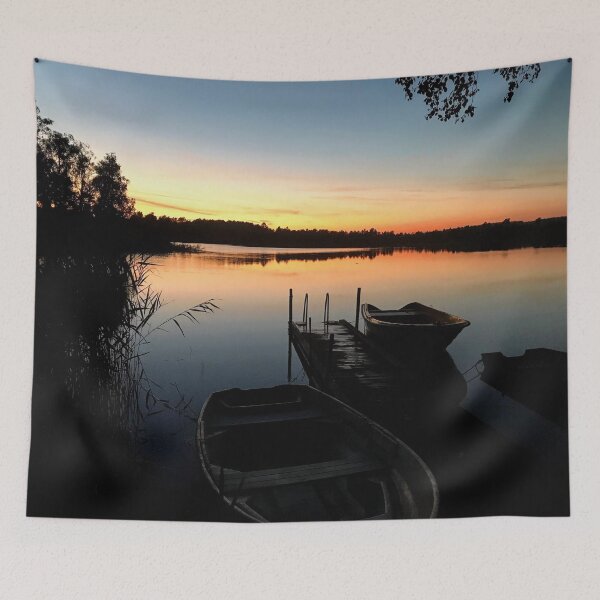 Item preview, Fishing boat by the lake designed and sold by HenrikGPhoto.