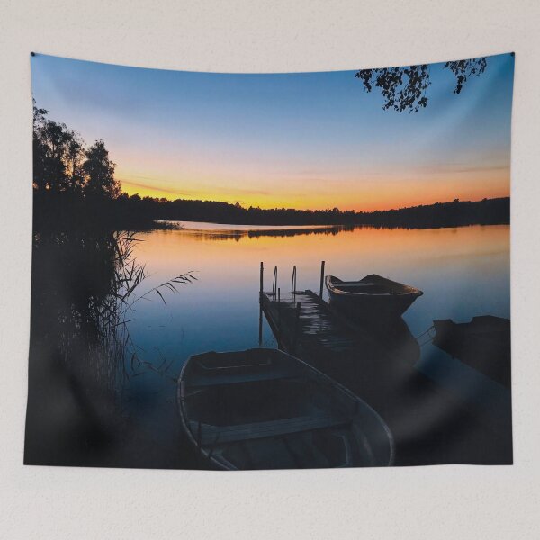 Item preview, Fishing boat by the lake version three designed and sold by HenrikGPhoto.