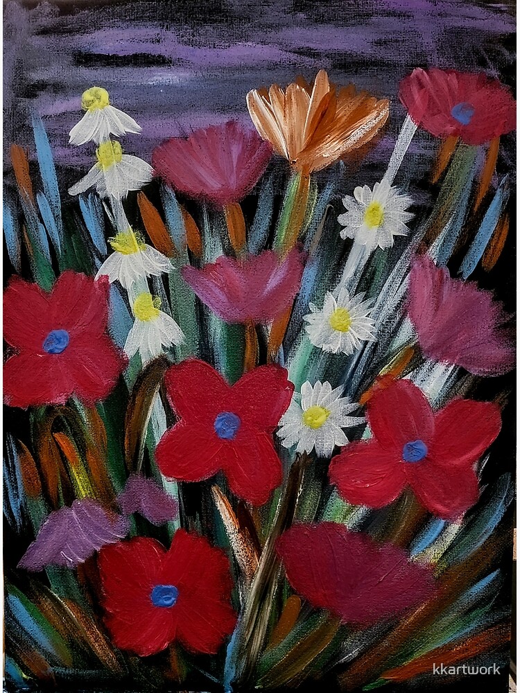 Some bright fun looking abstract flowers with metallic and iridescent medium mix by kkartwork