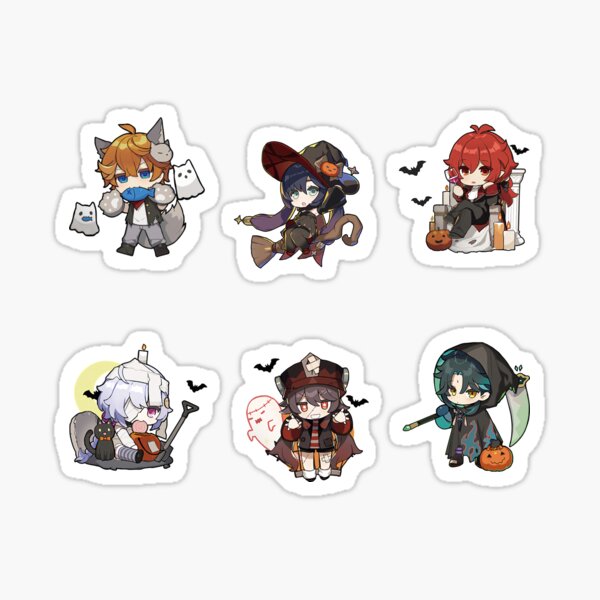 Artikel-Vorschau von Genshin Impact Halloween 2021 :: Childe Mona Diluc Noelle Hu Tao Xiao Chibi Aufkleber-Set, designt und verkauft von dudu-inpajamas.