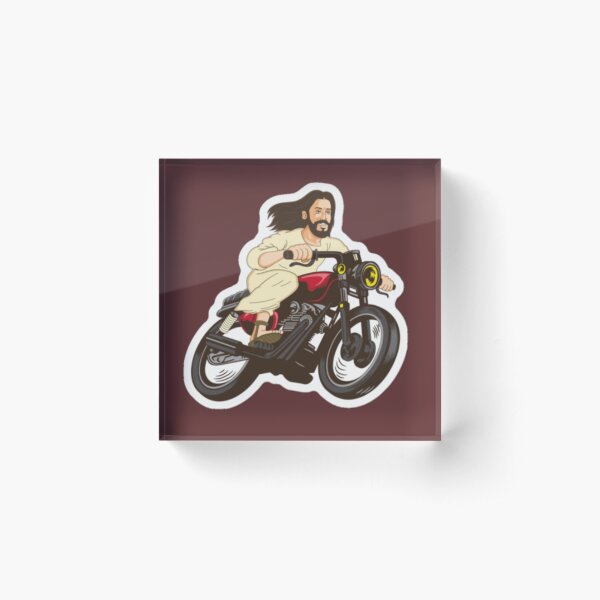 Jesus on the motorcycle helmet sticker Acrylic Block