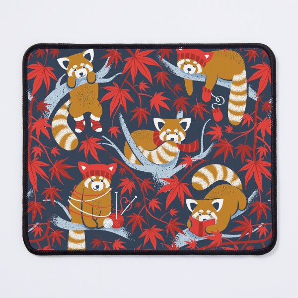 Item preview, Red panda blending with the foliage // navy background desert sun brown cozy animals fog blue tree branches red acer leaves designed and sold by SelmaCardoso.