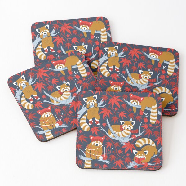 Item preview, Red panda blending with the foliage // navy background desert sun brown cozy animals fog blue tree branches red acer leaves designed and sold by SelmaCardoso.