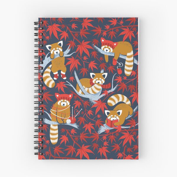 Item preview, Red panda blending with the foliage // navy background desert sun brown cozy animals fog blue tree branches red acer leaves designed and sold by SelmaCardoso.