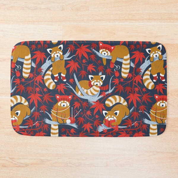 Item preview, Red panda blending with the foliage // navy background desert sun brown cozy animals fog blue tree branches red acer leaves designed and sold by SelmaCardoso.