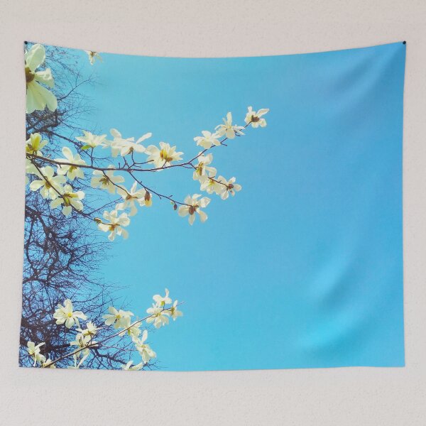 Item preview, White magnolia tree in blossom, spring season, natural background  designed and sold by helenkaiy.