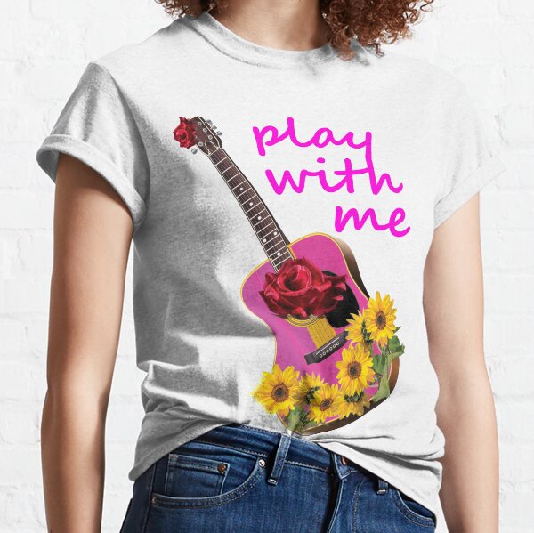 Guitar Girl T-Shirt avec Col en V Femme Joueuse de guitare