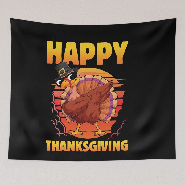 Aperçu de l'œuvre Joyeux Thanksgiving tamponnant la dinde avec un chapeau de pèlerin drôle créée et vendue par mteehut.
