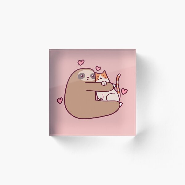 Sloth Loves Cat Acrylic Block