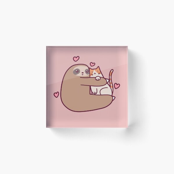 Sloth Loves Cat Acrylic Block