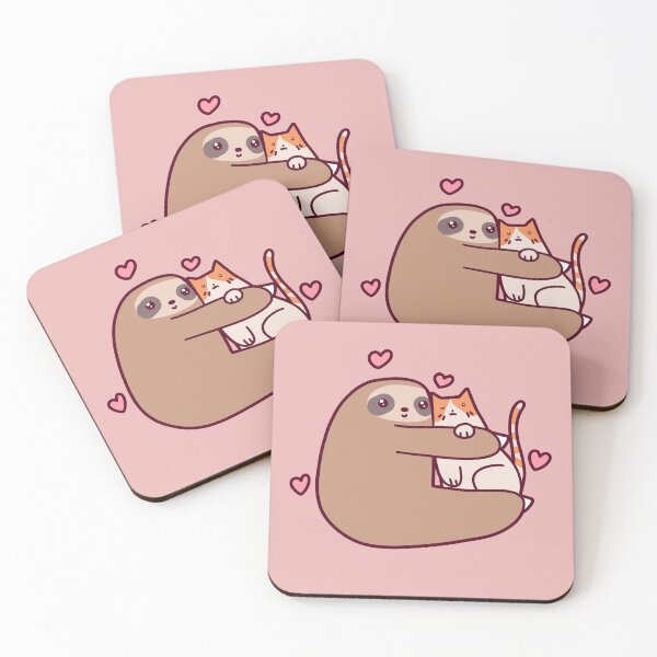 Sloth Loves Cat Coasters (Set of 4)