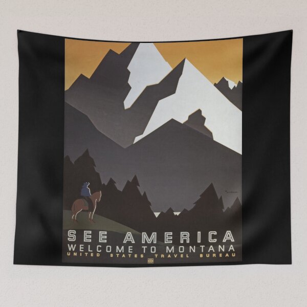 Item preview, Vintage Montana Mountain Clipart Print designed and sold by JoyforU.